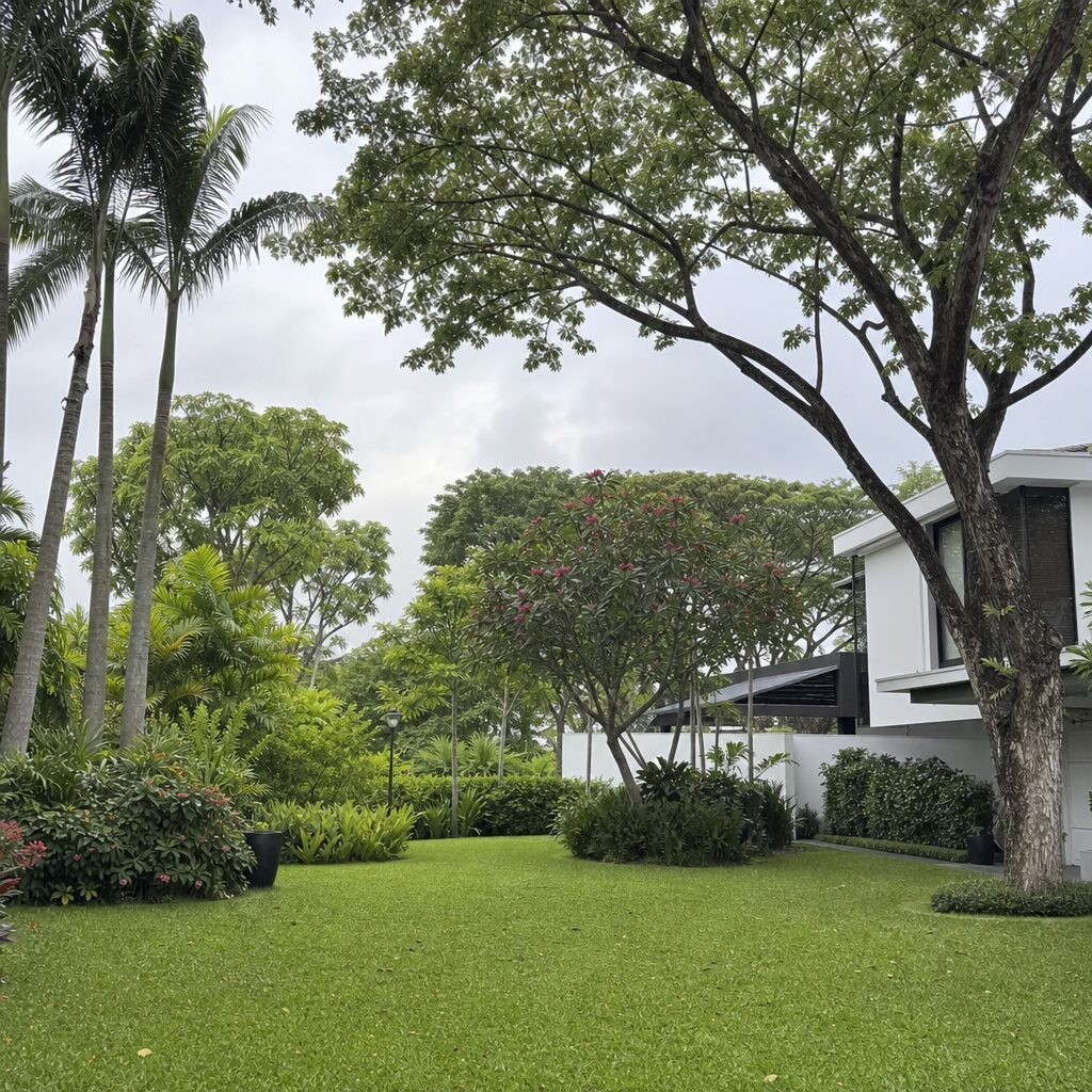 Residential garden with professional landscape maintenance in Singapore